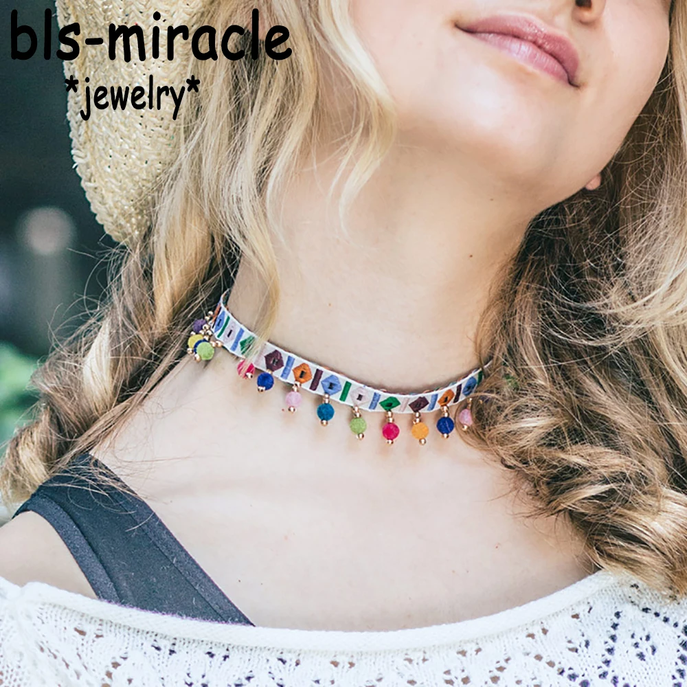 Bls miracle милая Национальная вышивка чокер ожерелья бохо шарики кисточка цепочка
