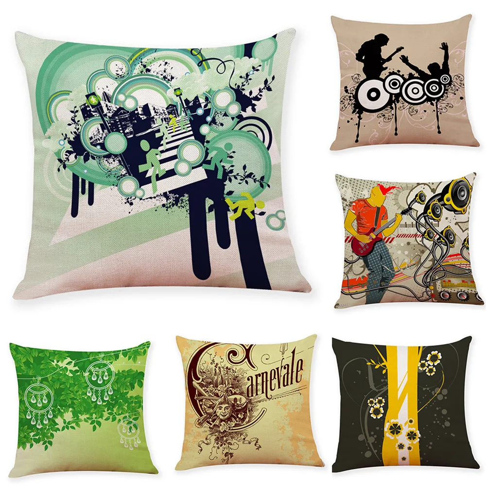 

Music theme Printing Decorative Pillow Cover Linen Home Decoration Christmas Throw Pillow Cover Cotton Linen Sofa Cushion Cover
