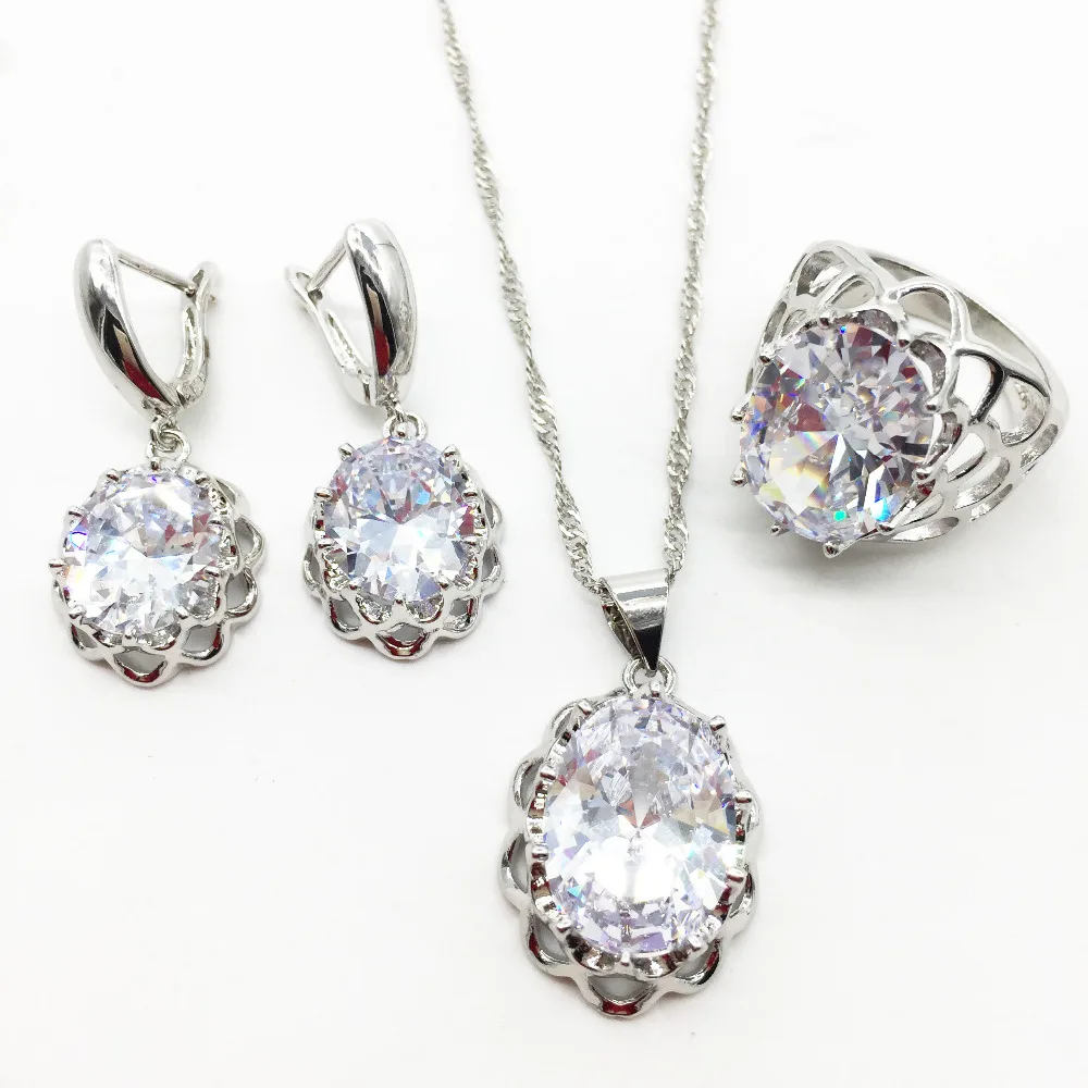 Набор ювелирных изделий из белого граната 925 пробы серьги/кулон/ожерелье/кольца