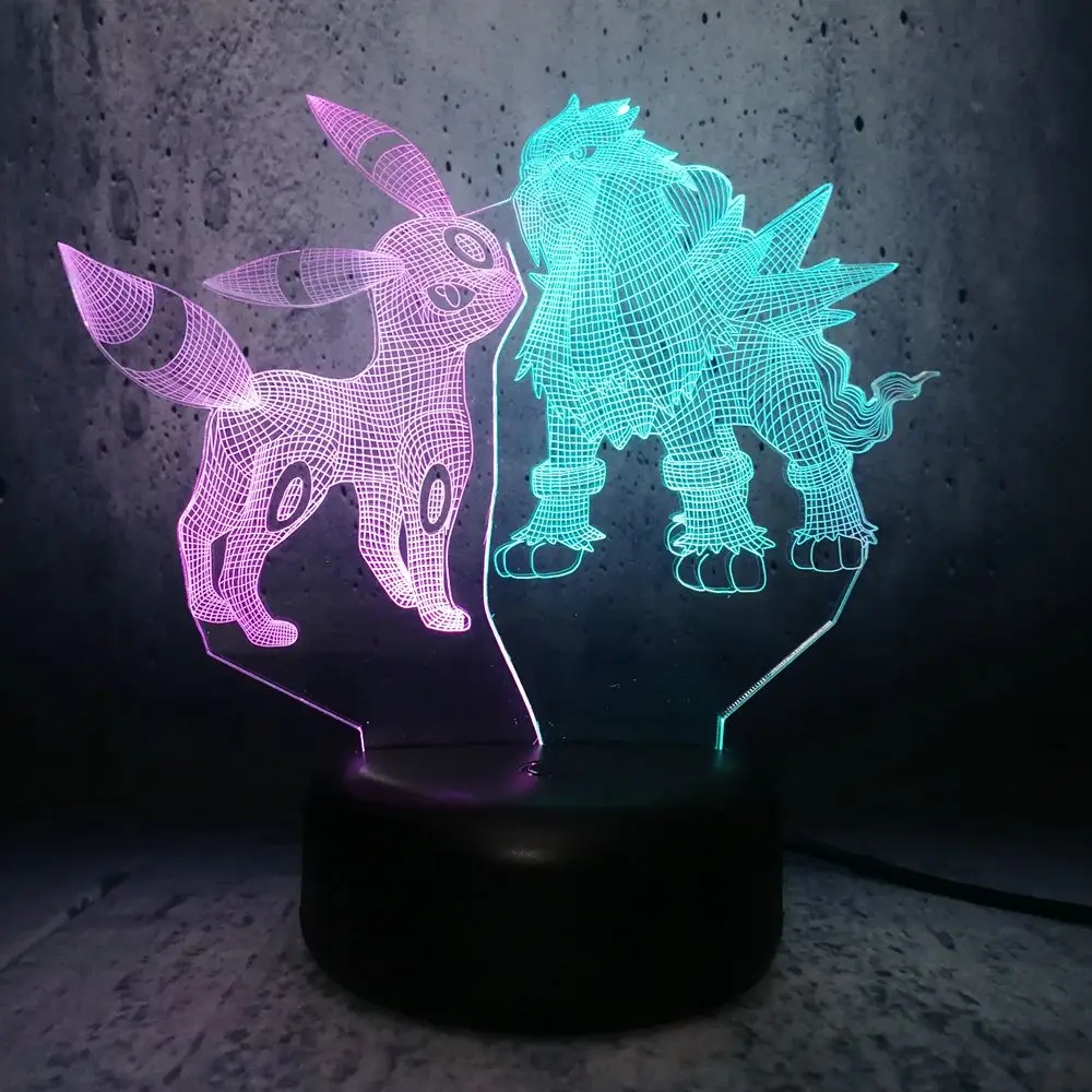 Мультяшный светильник Pokemon Pikachu и Entei двухцветный ночник 3D светодиодная USB лампа
