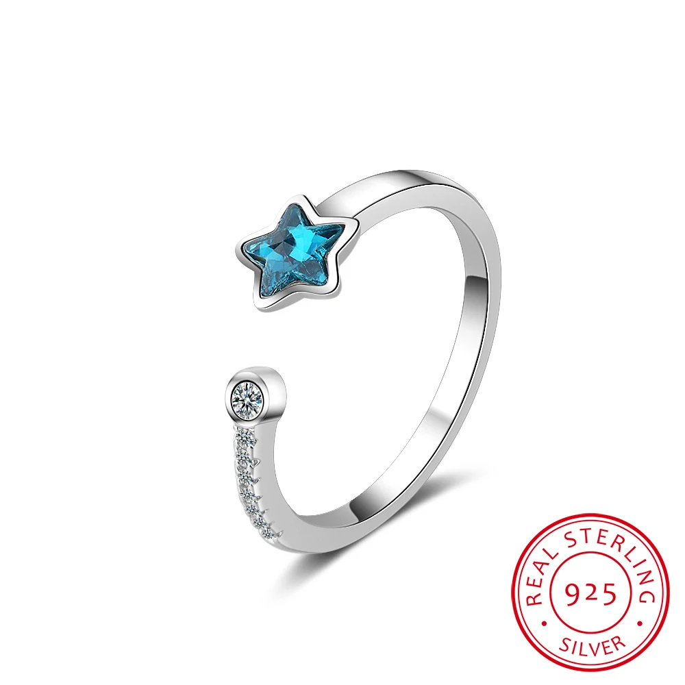 

Blue Crystal Star Opening Ring For Women Girl Gift 925 Sterling Silver Micro Zirconia Ring Anillos Anel S-r368