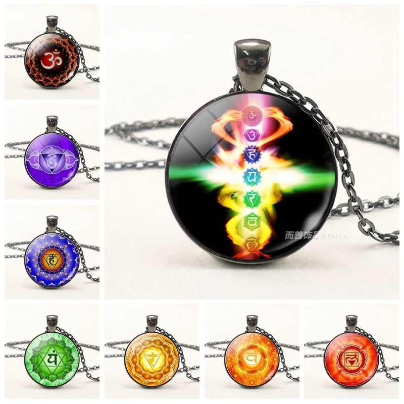 7 ожерелье чакры цепь символ йоги ювелирные изделия для медитации стеклянная