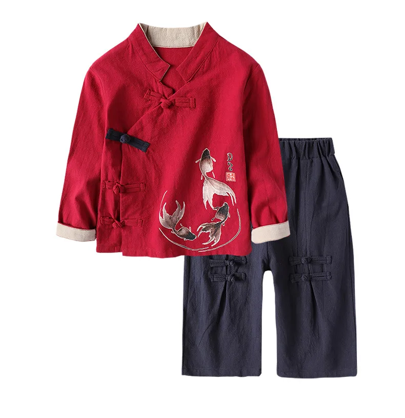 Chinatown Hanfu дети мальчики девочки кунг-фу костюм карп кои китайские традиционные костюмы год дети комплект одежды хлопок
