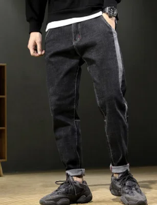 Autumn Winter Men Jeans Harem Pants Thick Loose Spliced Straight Denim Fashion Stretch High Quality Male Washed | Мужская одежда