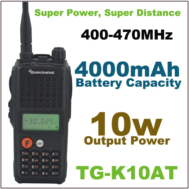 10Watt Output Power walkie talkie Super Power Super Distance TG-K10AT UHF 400-470MHz  Two-way Radio with 4000mAh Battery Pack