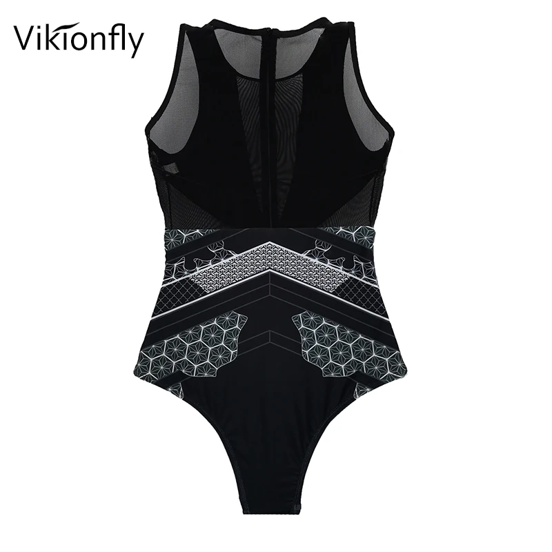 Vikionfly, сексуальный сетчатый Монокини, сдельный женский купальник,, с цветочным принтом, прозрачный трикини, купальник для плавания, купальный костюм