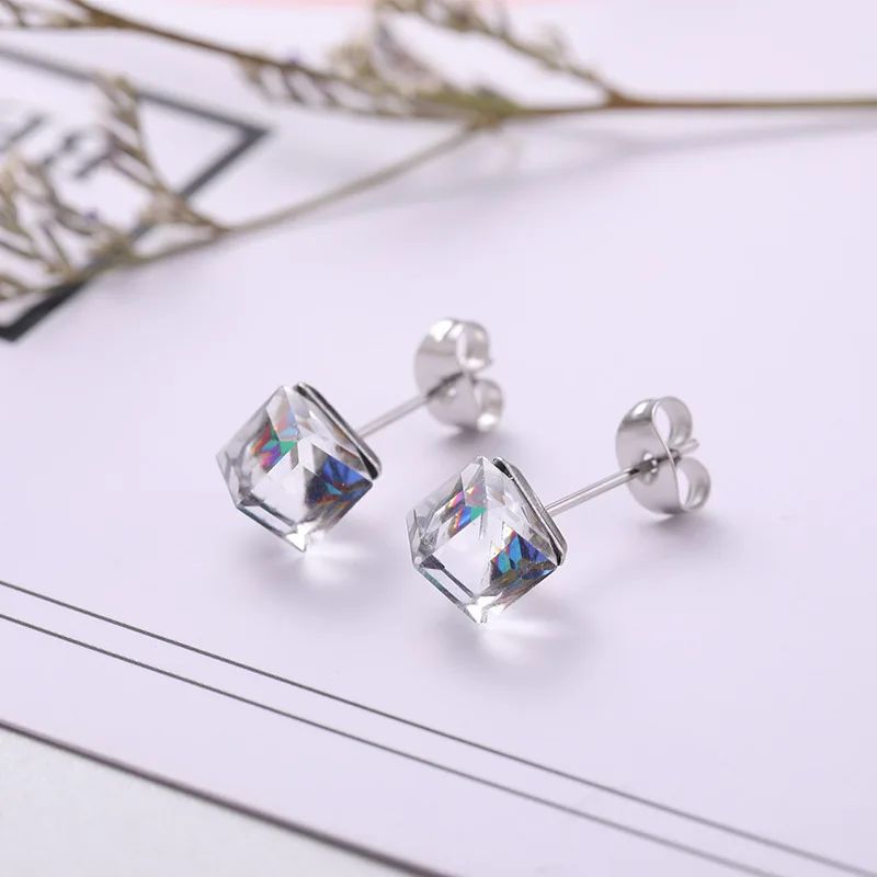 Женские серьги пусеты Cube из нержавеющей стали золотого цвета с синими