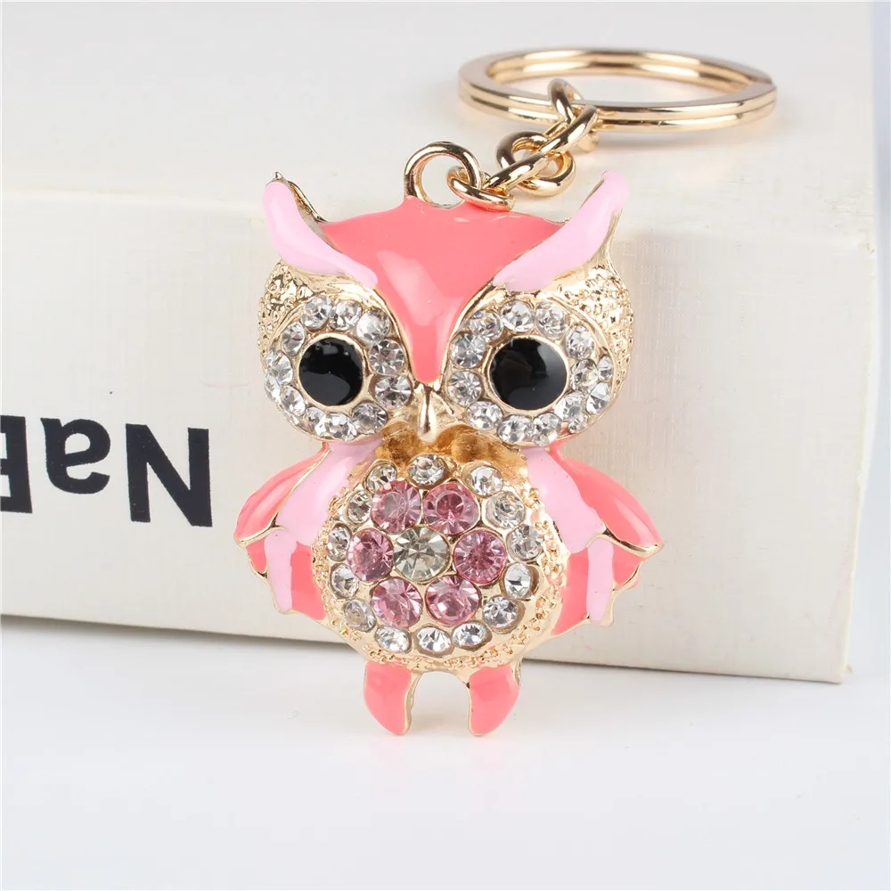 Pink Owl Bird Pendant Charm Rhinestone Crystal Purse Bag Keyring Key Chain Accessories Wedding PartyHolder Keyfob Gift | Украшения и