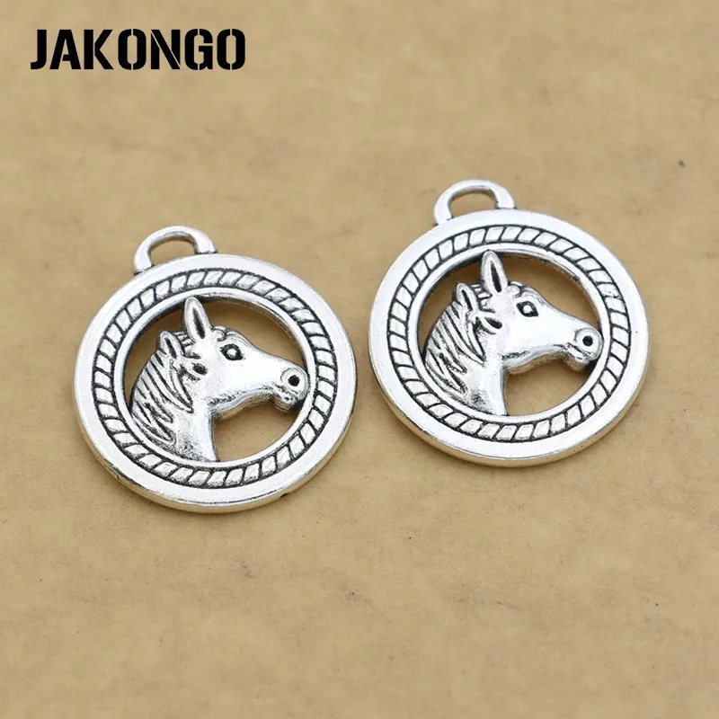 

JAKONGO Античная Посеребренная Подвеска с головой лошади для изготовления ювелирных изделий Аксессуары для браслетов DIY Ручная работа 25 мм 5 шт...