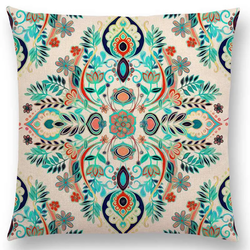 Boho Art Красочные цветы великолепные цветочные каракули растительной геометрии Мандала декоративная картина Автомобильная Подушка Чехол - Цвет: a007001