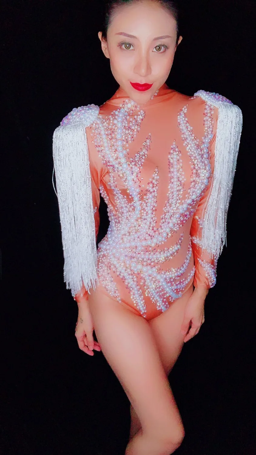 Женский комбинезон с жемчужинами и блестящими стразами пикантный белый