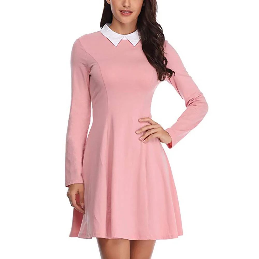 Vetement femme 2019 женское модное Повседневное платье с длинными рукавами и круглым
