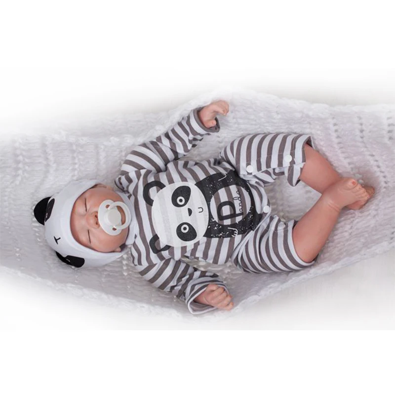 Adolly 20inch 50cm Bebe Doll Reborn Soft Silicone Boy Girl Toy Baby Gift for Children Black White Panda boy doll | Игрушки и хобби