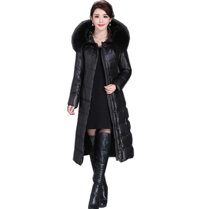 Новый Зимний пуховик женский элегантный X Long Slim Parka с натуральным меховым