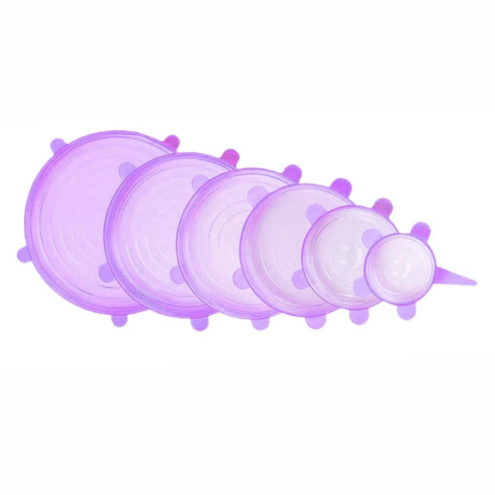 Purple 6-Pack силиконовый стрейч свежесть-крышки различных размеров Крышка для различных форм контейнеров чаша может стеклянная посуда, пищевая заставка - Цвет: Purple
