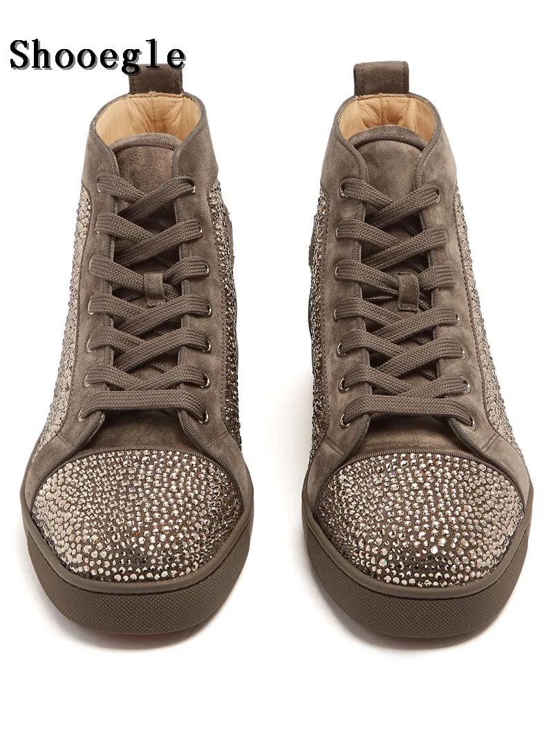 SHOOEGLE Newest Men Rhinestone Sneaker High-top Diamond Lace-up Ankle Boots Zapatillas Hombre Casual Shoes Man Free Shipping |