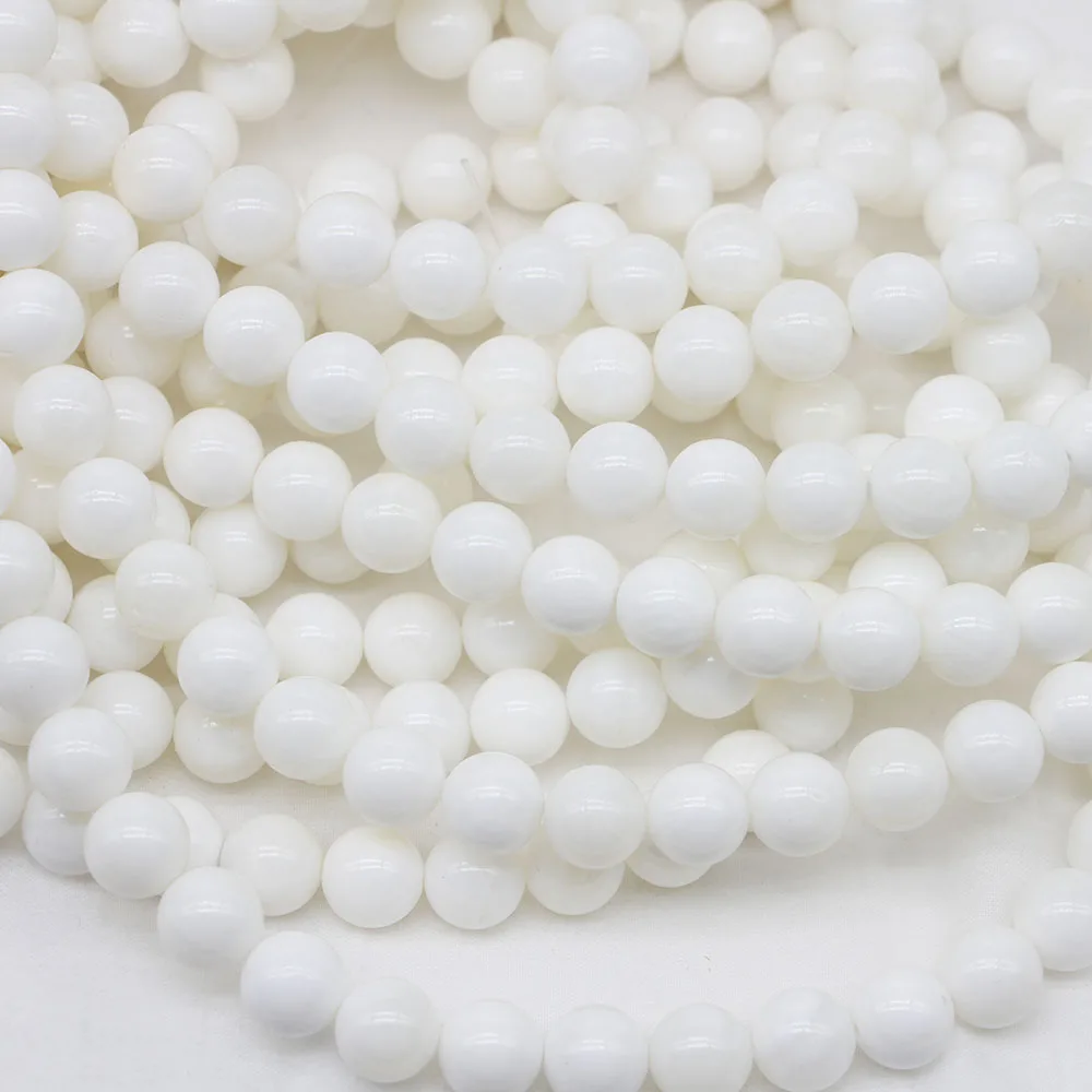 

1Strand/Lot 4-12 mm Natural Stone White Giant clam Round Smooth Loose Spacer Beads Bracelet for DIY Jewelry Making Findings