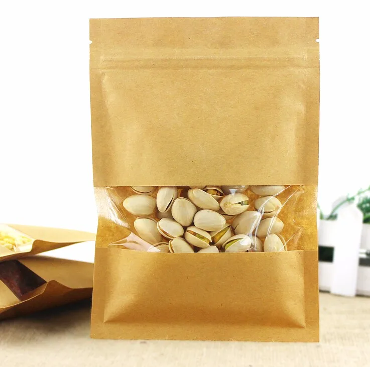 50 шт. коричневые пакеты из крафт бумаги с застежкой молнией и окном|Сумки для