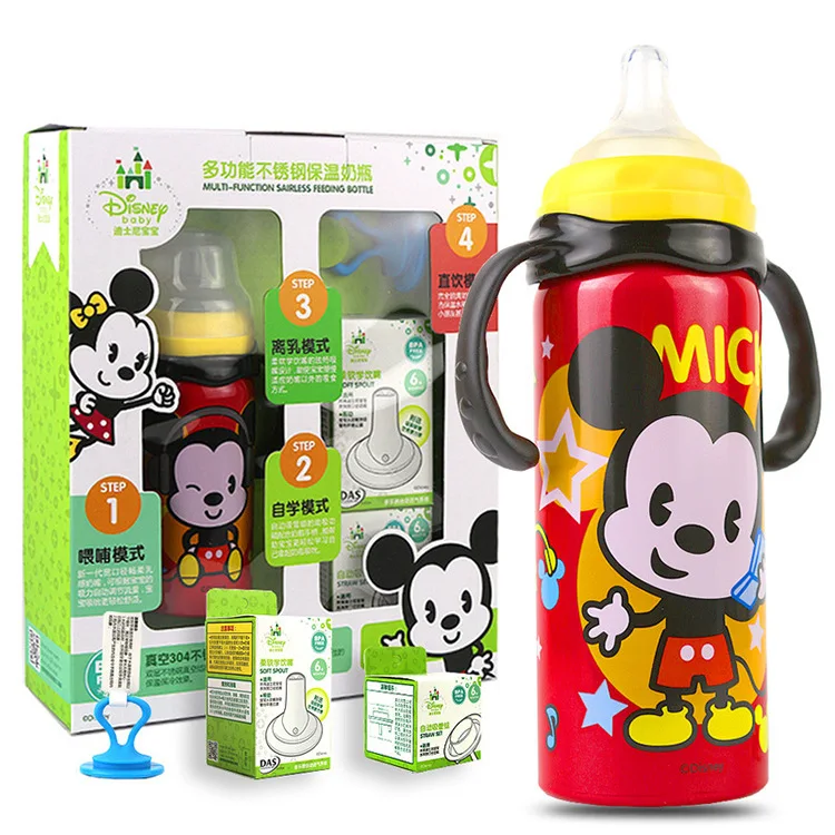 

Disney Mickey Thermos Baby Nipple Feeding Bottle Vacuum Flask Insulation Newborn Suckle Bottles sets Student Thermos Cup