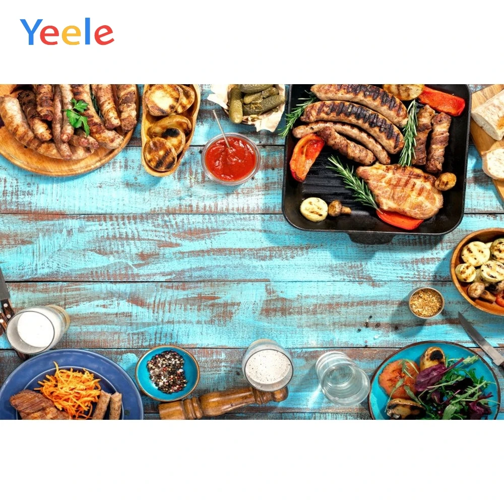 Фон для студийной фотосъемки с изображением вкусной еды стейка барбекю синих