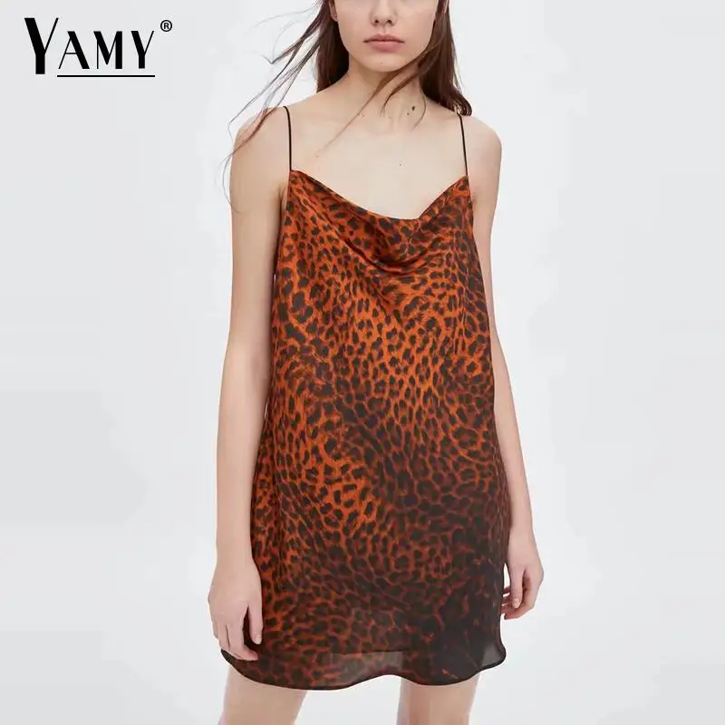 Boho 2019 винтажное леопардовое платье элегантное на бретельках женское сексуальные