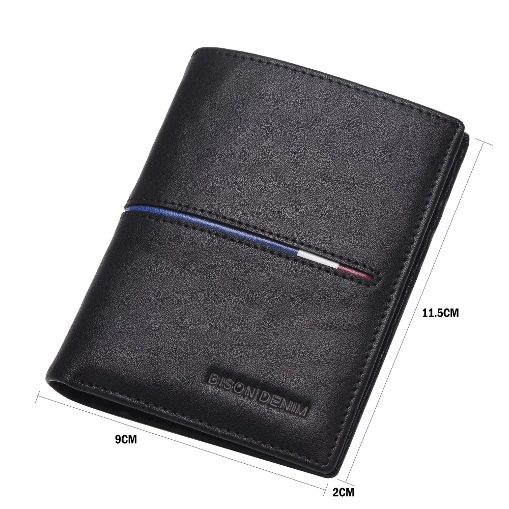 Бренд BISON DENIM, настоящий первый слой кожи, короткий кошелек, деловой классический кошелек, мужской кошелек, держатель для карт, повседневный кошелек, N4437-2