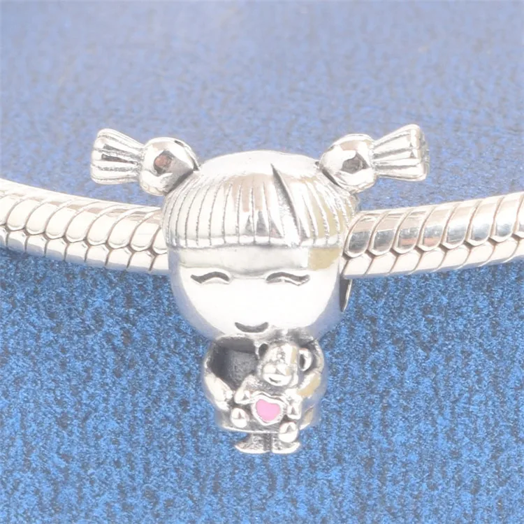 Подходит для браслета Pandora, серебро 925, оригинальное, милое сердце, медвежонок, конский хвост, для девушек, бисер S925, милый, розовый, эмаль, подвеска для дочери, подарок
