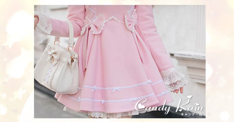 Платье принцессы милое пальто в стиле Лолита; яркие непромокаемые зимние японские милые туфли с ремешками, тонкое шерстяное пальто длинный пиджак с рукавами, милое зимнее пальто для девочек ветер C22CD7250