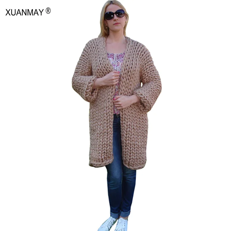 Winter Lady Sweater Cardigan coat 2017 new type Thick coarse wool Blue White Handmade Shawl |