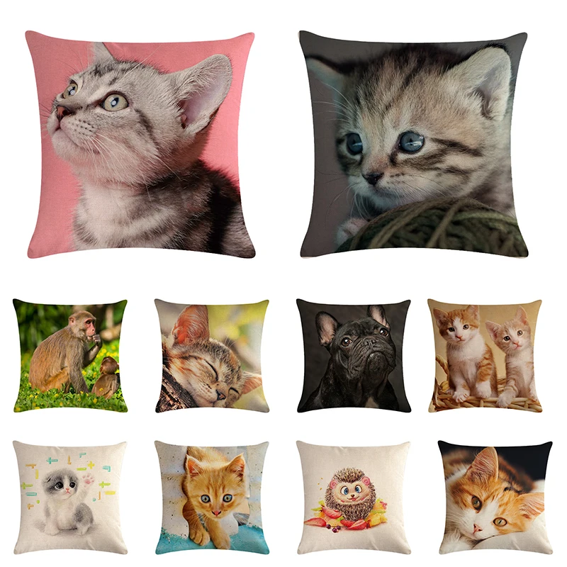 

Симпатичная квадратная льняная Подушка с рисунком кошки для домашнего животного, чехол для дивана, наволочка, размеры 45x45 см, ZY899