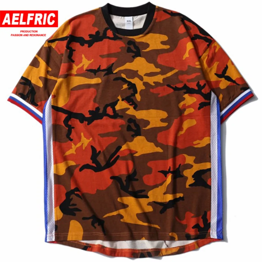 Для мужчин камуфляж сбоку пэчворк в полоску Футболки Повседневное хип хоп