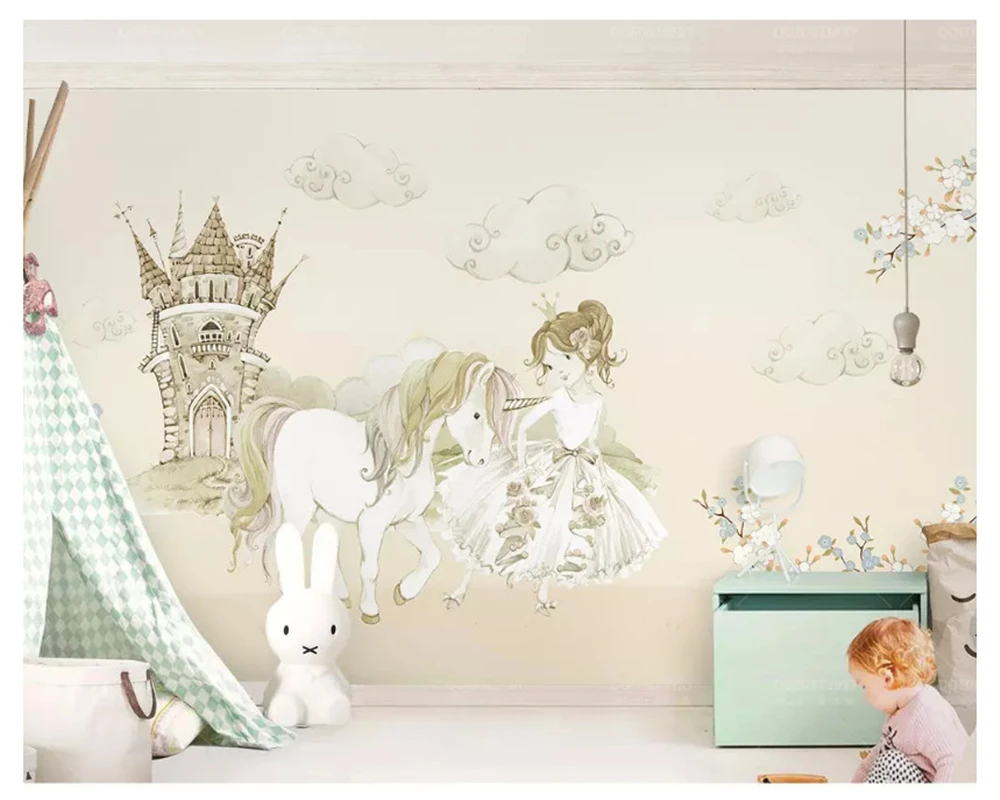 

beibehang Fashion classic thickening papel de parede 3d wallpaper Nordic minimalist hand-painted Unicorn horse children's room
