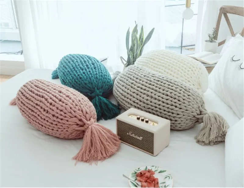 Hap-deer креативная конфетная ручная Подушка скандинавские дизайнерские подушки Декор для дома своими руками шерсть диван подушка сплошной цвет вязаный coussin
