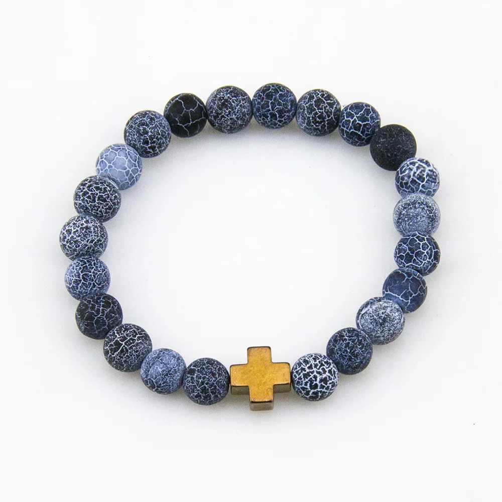 2016 New Fashion Weathering Black Onyx Charm Bracelets For Men Popular boys Imperial Cross Macrame Strand Beads | Украшения и