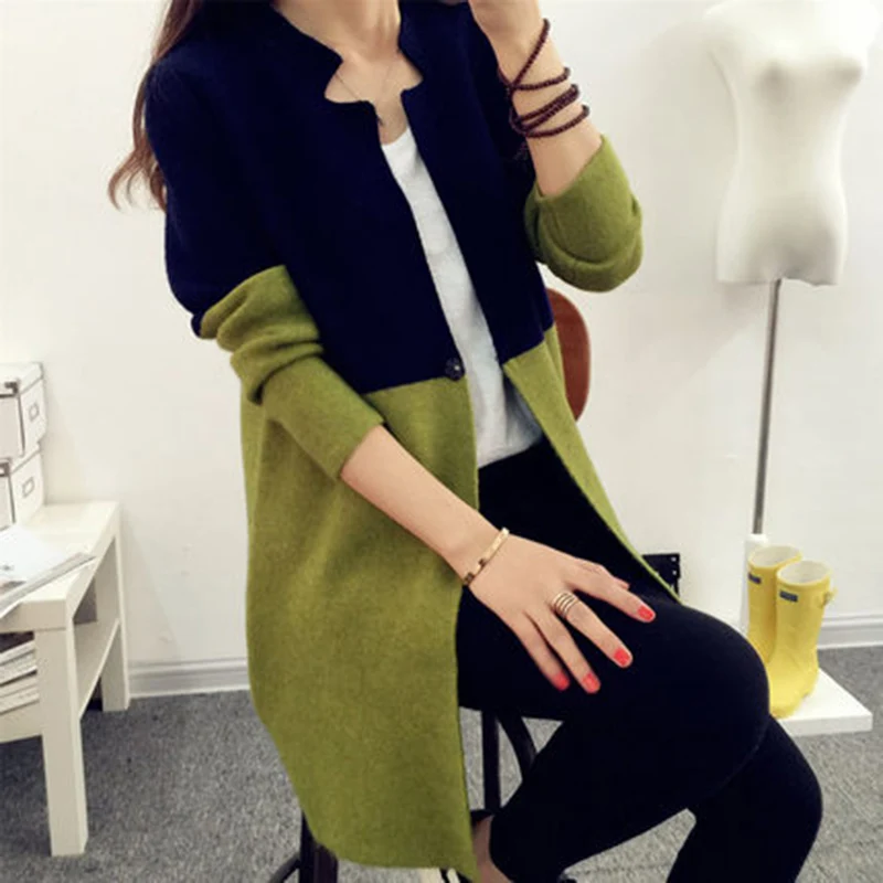 2018 Autumn Winter Women's Patchwork Loose Knitted Sweater Cardigan Female Long Sleeve O-neck Warm Jacket Knitting F579 |
