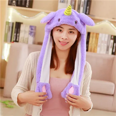 purple unicorn Новая Привлекательная плюшевая шапка с подвижными ушками, забавная игрушка для игр с ушками, кролик, собака, свинья, Подарочная игрушка для детей, девочек - Цвет: purple unicorn