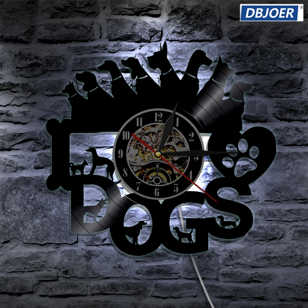 Настенный виниловый светодиодный светильник I Lover Dogs винтажные часы с записью LP