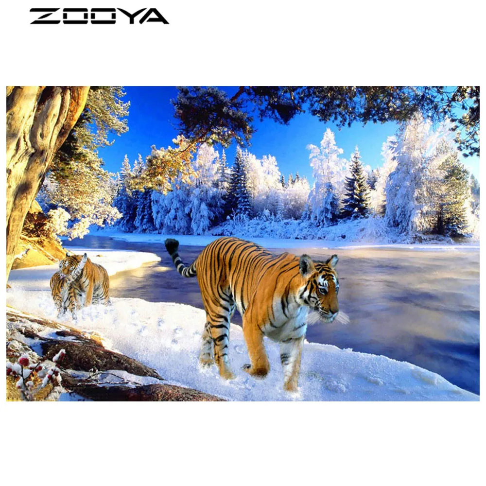 ZOOYA 3D полная Алмазная вышивка картина крестиком пейзаж животные Тигр Наклейка на