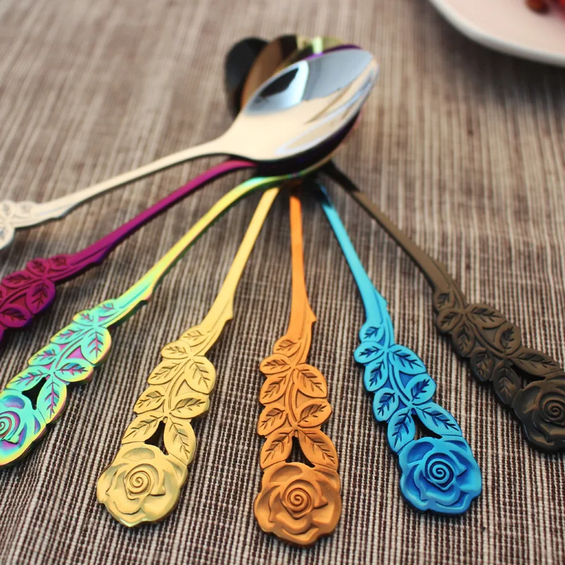 WOWCC маленькая кофейная ложка из нержавеющей стали с цветами Strring чайная десертная