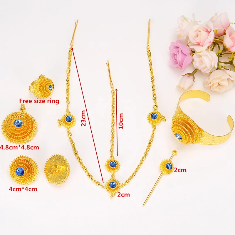 Ethiopian Jewelry set Gold Hair Pice/Pendant Chain/Earing/Ring/Hair pin/Bracelet Eritrea Africa Habesha Wedding item | Украшения и