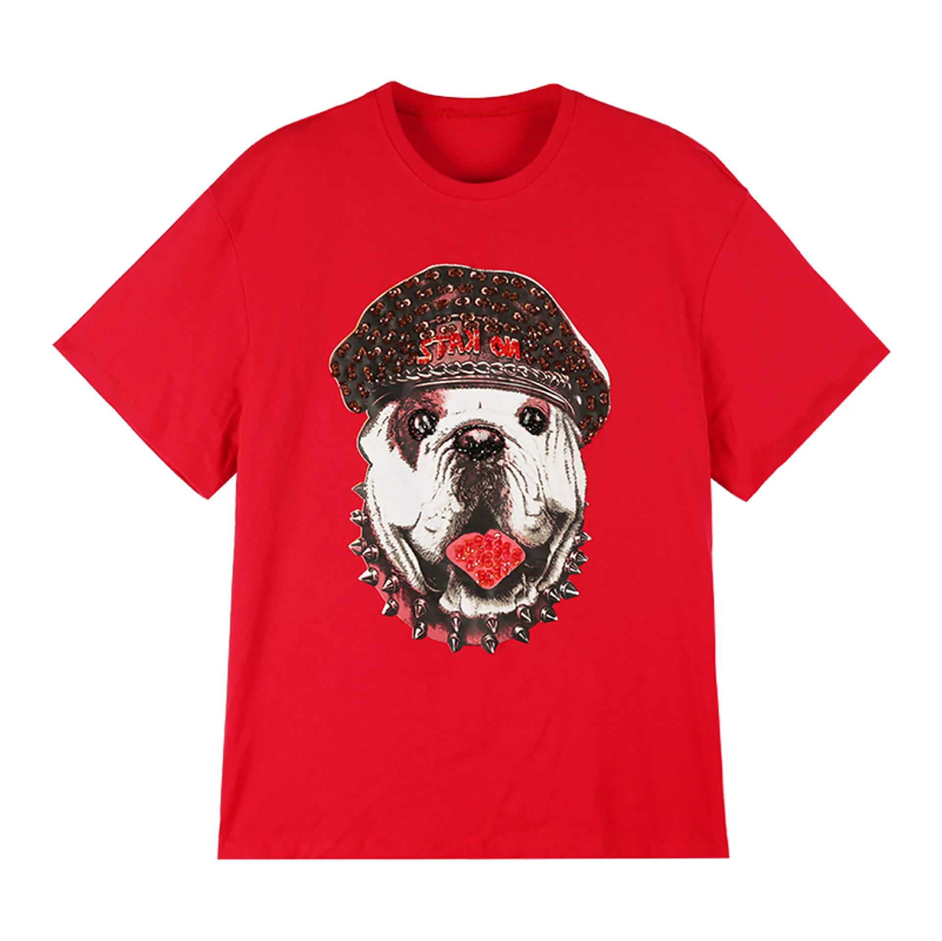 Весна 2019 новая Корейская версия принта головы собаки черная футболка с коротким