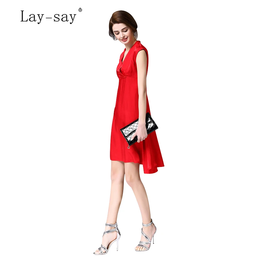 2017 г. брендовые Летние сплошной цвет Новый Нерегулярные платье Элегантный V шеи