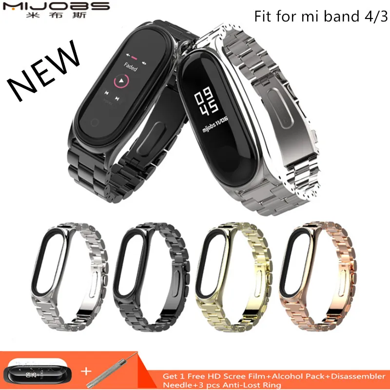 Ремешок Mijobs для Xiaomi Mi Band 4 браслет смарт часов 3/4 металлические браслеты из