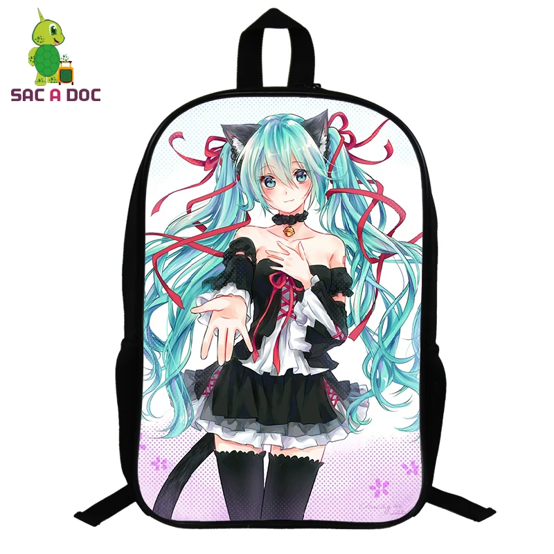 Армейский зеленый 14,5 дюймов школьные сумки Miku Hatsune японский аниме Школьный портфель для подростков мультяшный рюкзак для девочек Подарочный рюкзак - Цвет: Армейский зеленый
