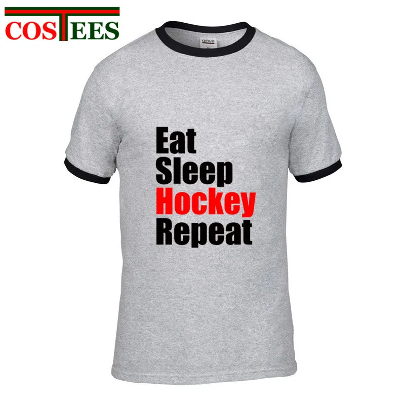 2018 Простые Летние Стильные мужские футболки с буквенным принтом Eat Sleep Hockey Repeat
