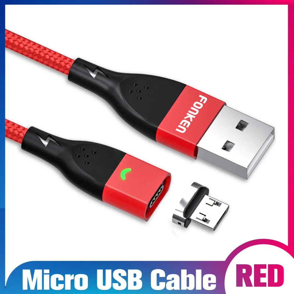 Red micro cable FONKEN Micro USB Магнитный кабель быстрое зарядное устройство магнит Тип C провод для быстрого заряда 1 м 2 м Android мобильный телефон планшет светодиодный шнур данных - Цвет: Red micro cable