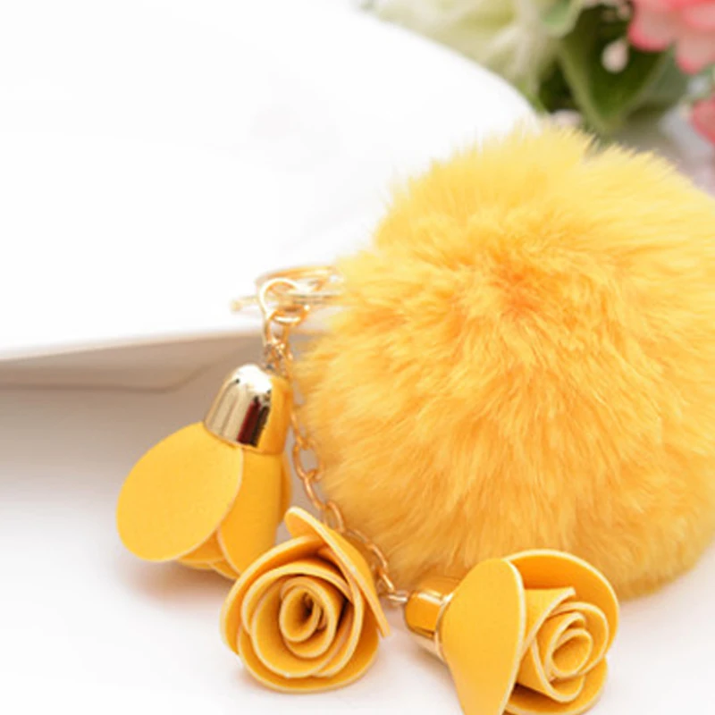 Милый помпон брелок для автомобиля женщин и мужчин с меховым шариком подвеска