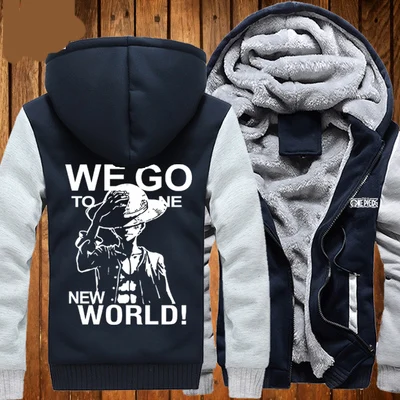 

New ONE PIECE Hoodies Anime Monkey D Luffy Hooded Winter Cotton Coats Jackets Men Cardigan Sweatshirts