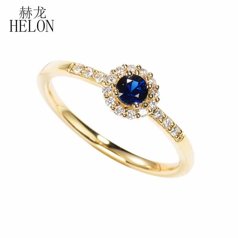 HELON Твердые 14 К желтого золота сертифицированные круглые 0.33ct натуральный сапфир Алмазы обручальные кольца женские свадебные модные ювелирные изделия