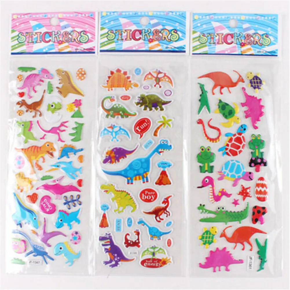 

5 Sheets Bubble Stickers Star Cartoon Dinosaur Jurassic Animal Stickers Kids Toys Educational Toys For Baby PVC Sticker